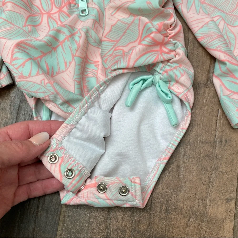 Cat & Jack Toddler Girl Rash Guard Swimsuit 18M Mint & Pink